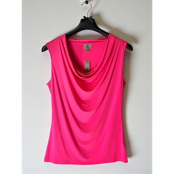 NWT Worthington Hot Pink Cowl Neck Sleeveless Top Size M Barbiecore - Picture 1 of 7